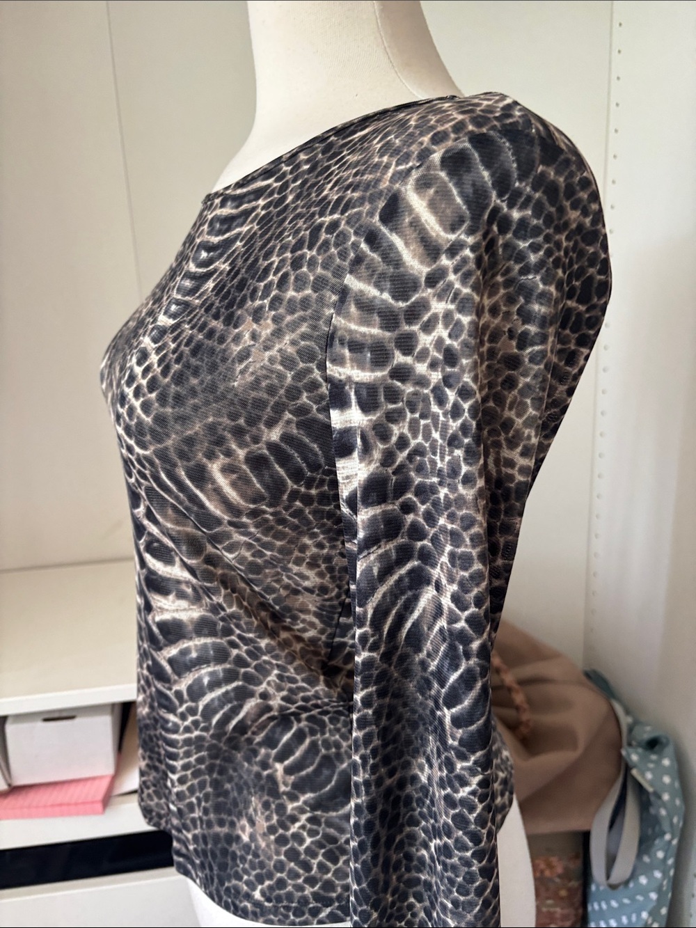 Women's Long Sleeve Snake-Print Top - Black & Cream - Picture 2 of 6